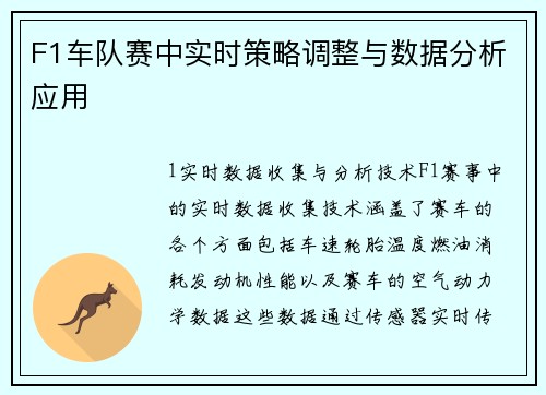 F1车队赛中实时策略调整与数据分析应用